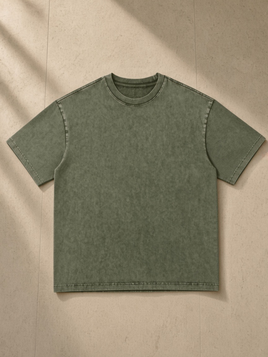 Back of the Green Women's Snow Washed Heavyweight Oversize T-Shirt, laid flat