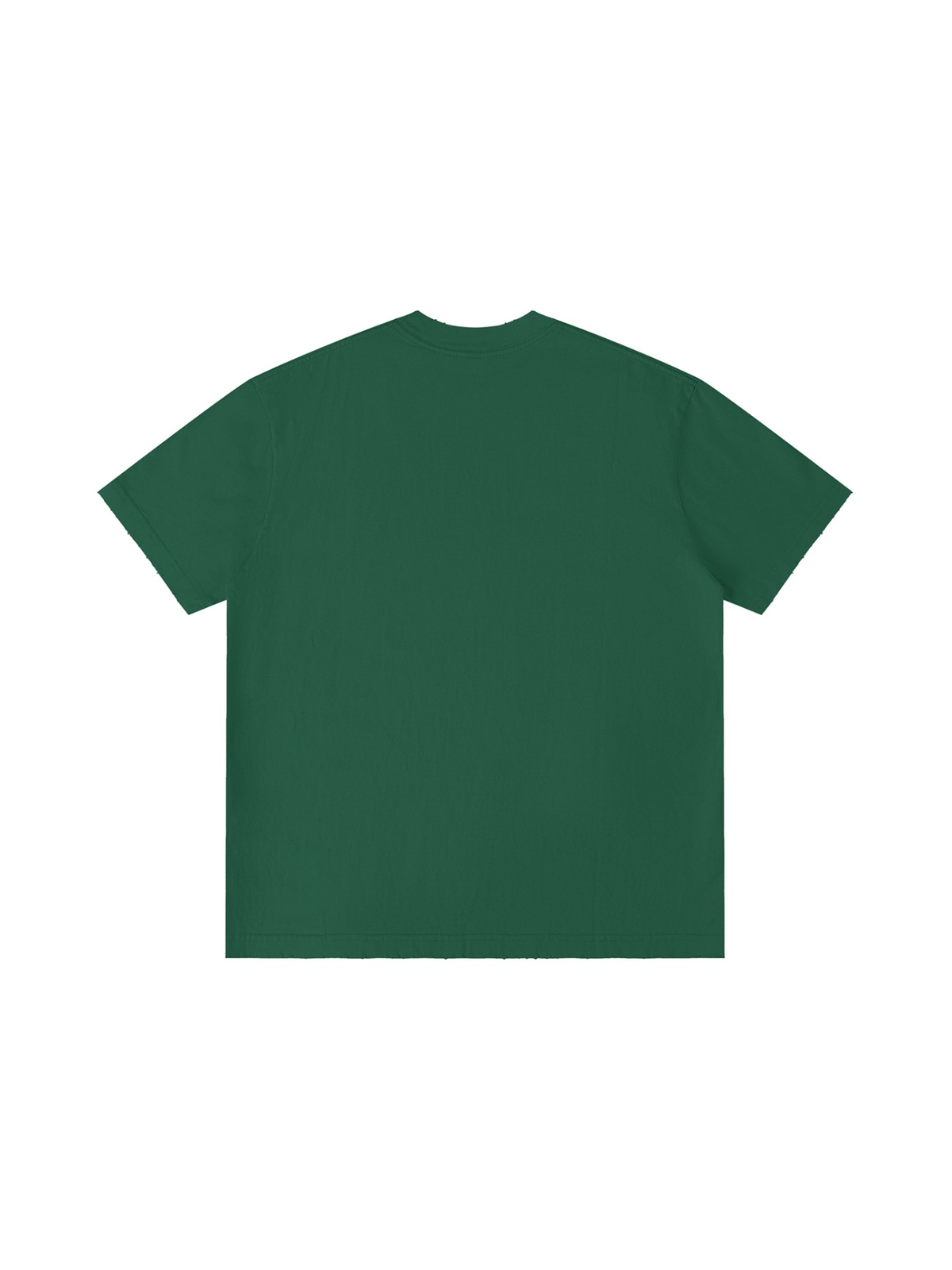 Unisex vintage wash distressed t-shirt in Retro Green, back view on white. Marcel Afters