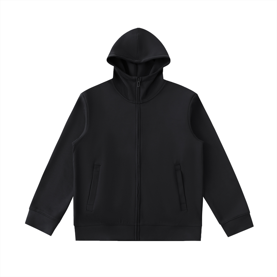 Women's Essential Heavyweight High Neck Zip-Up Hoodie in Black, front view