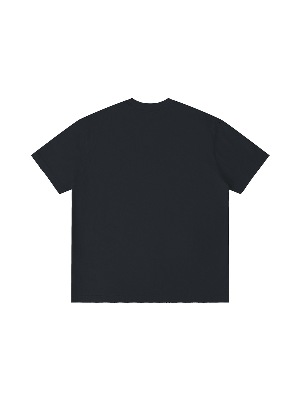 Unisex vintage wash distressed t-shirt in Black, back view on white. Marcel Afters