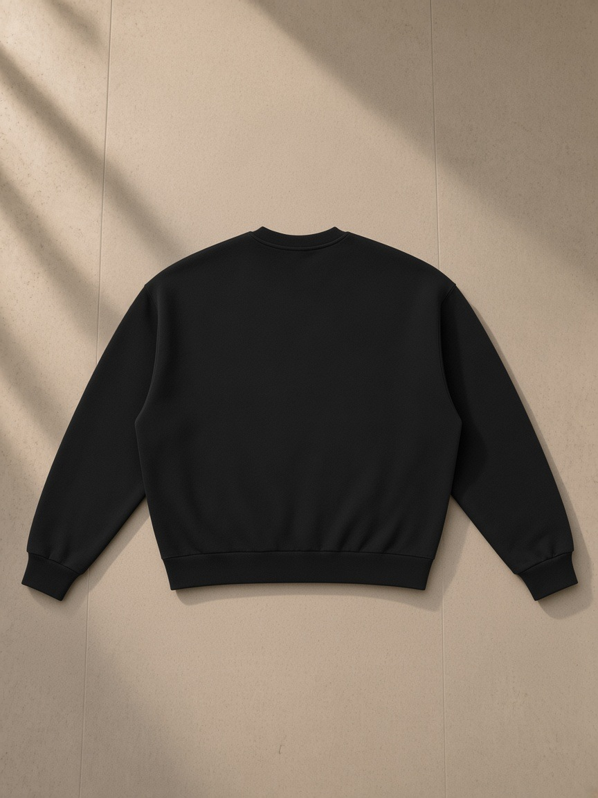 Boxy fleece crewneck sweatshirt in Black, back view