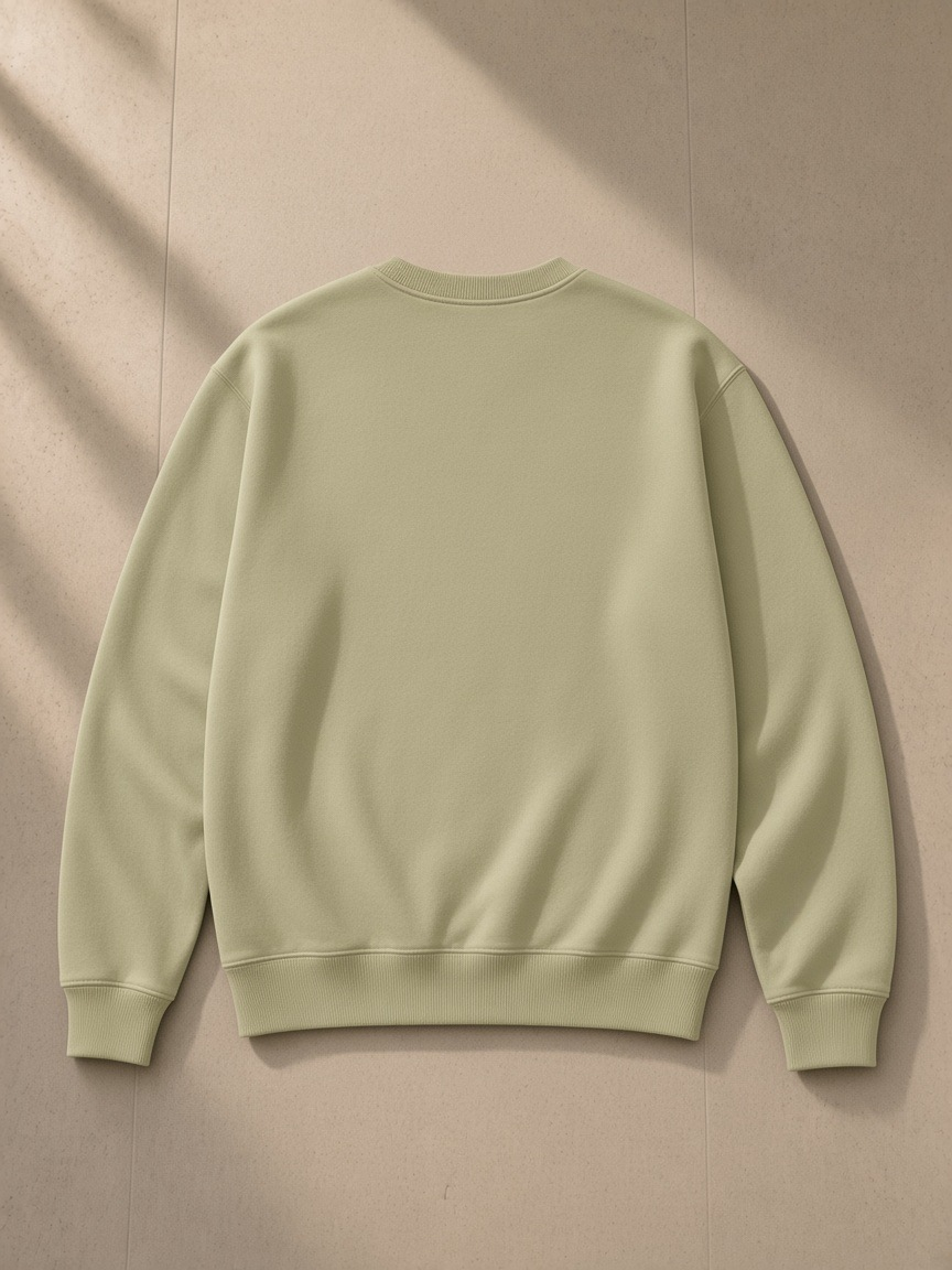 Classic Cotton Sweatshirt in Khaki, laid flat on pale limestone, back view