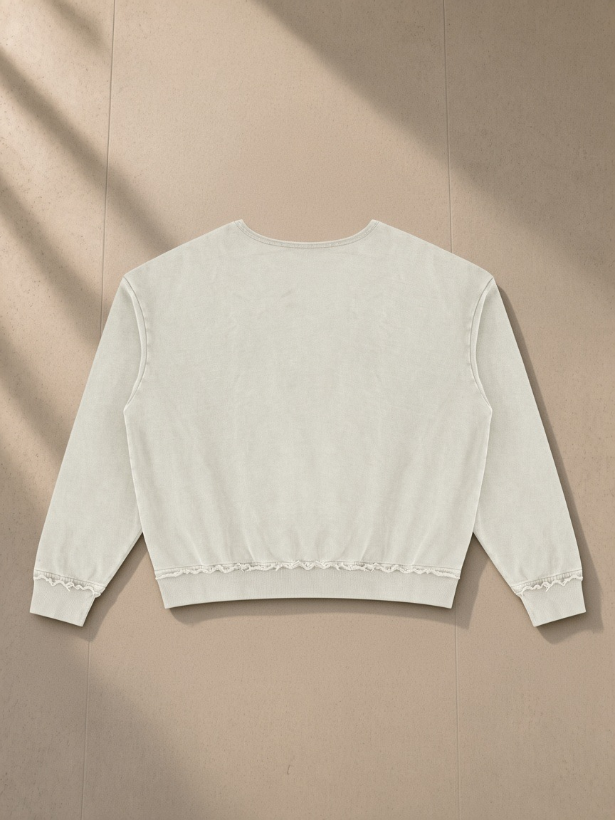 Raw edge crewneck sweatshirt in Khaki Green, back view