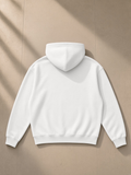 Streetwear Fleece Hoodie in White, laid flat on pale limestone, back view