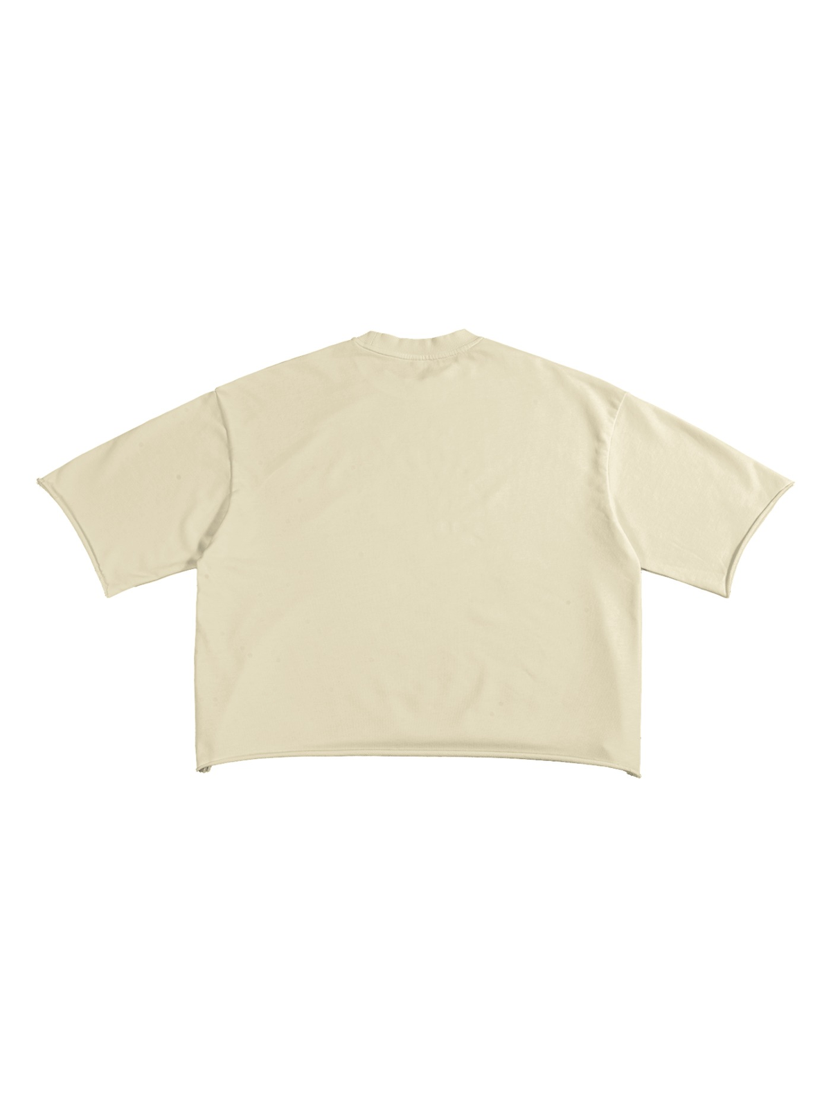 Unisex French terry raw edge t-shirt in Apricot, back view on white. Marcel Afters