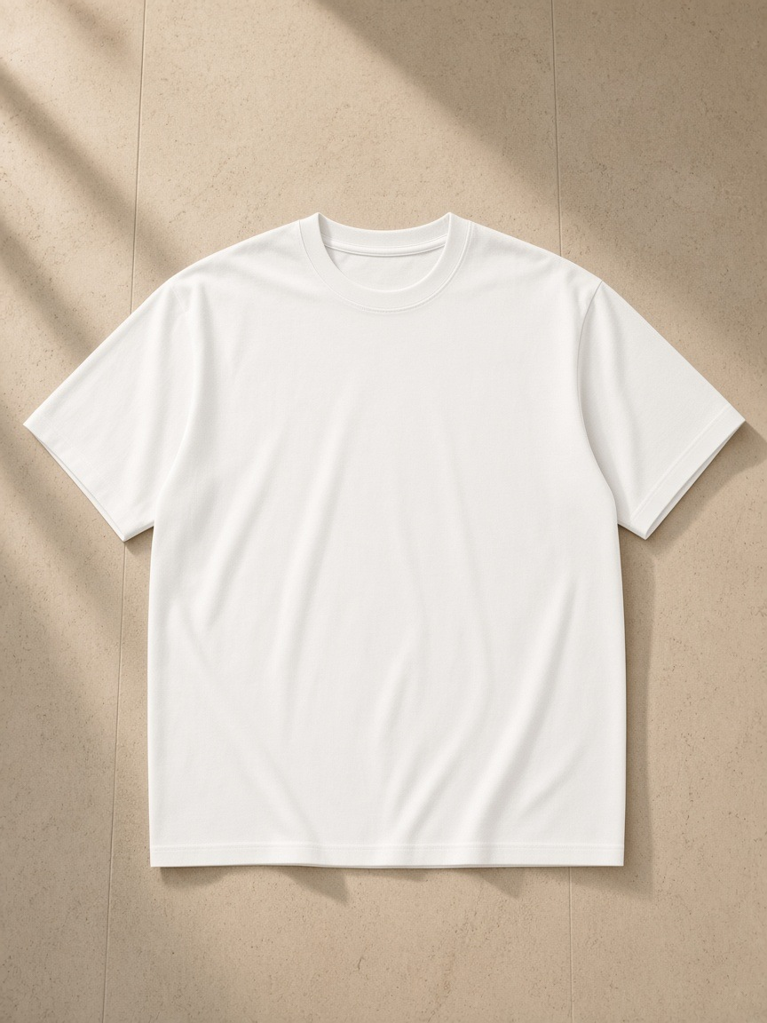 Sorona Quick-Dry Boxy T-Shirt in White, laid flat on pale limestone
