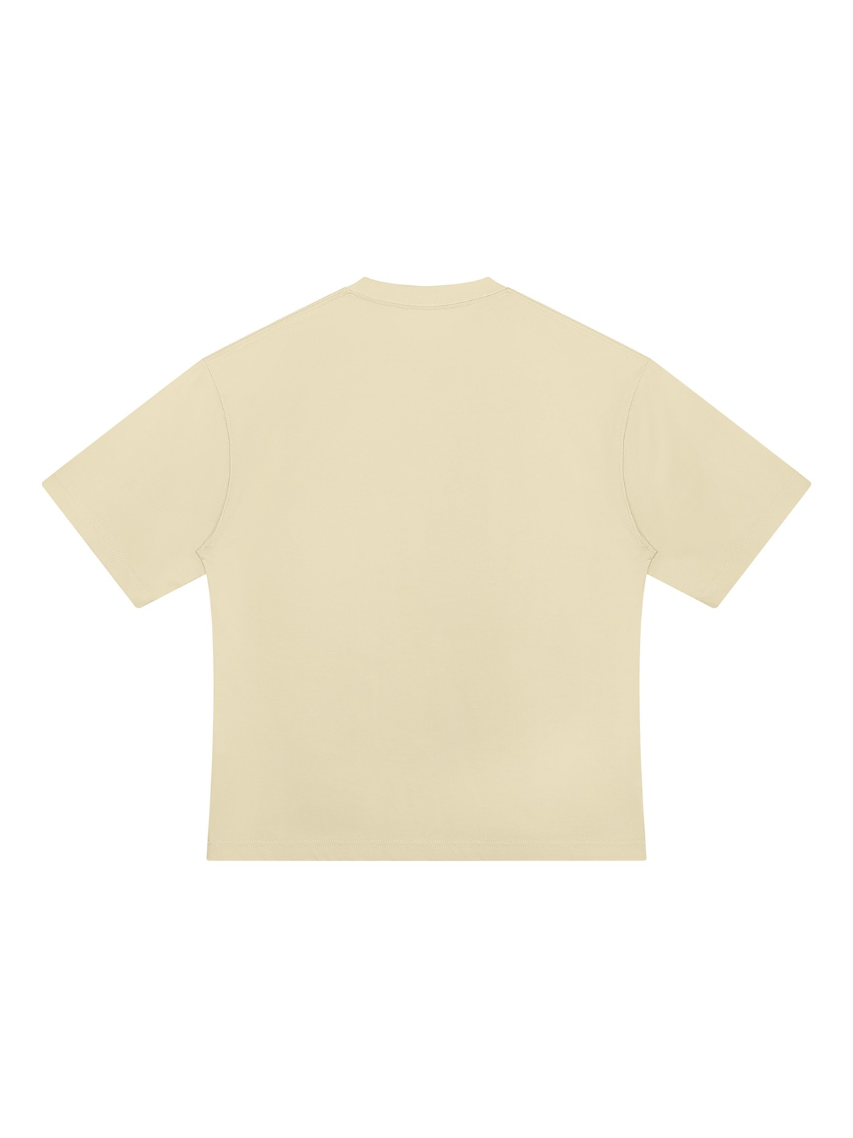 Unisex heavyweight oversized t-shirt in Khaki, back view on white. Marcel Afters