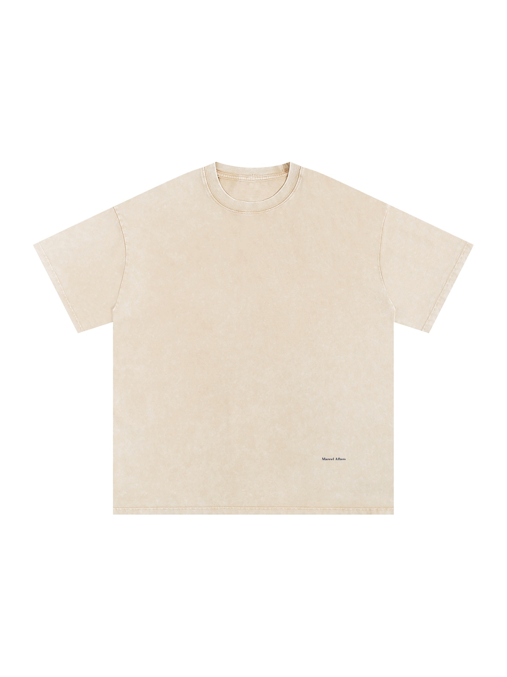 Unisex snow washed oversized cotton t-shirt in Apricot, front view on white. Marcel Afters