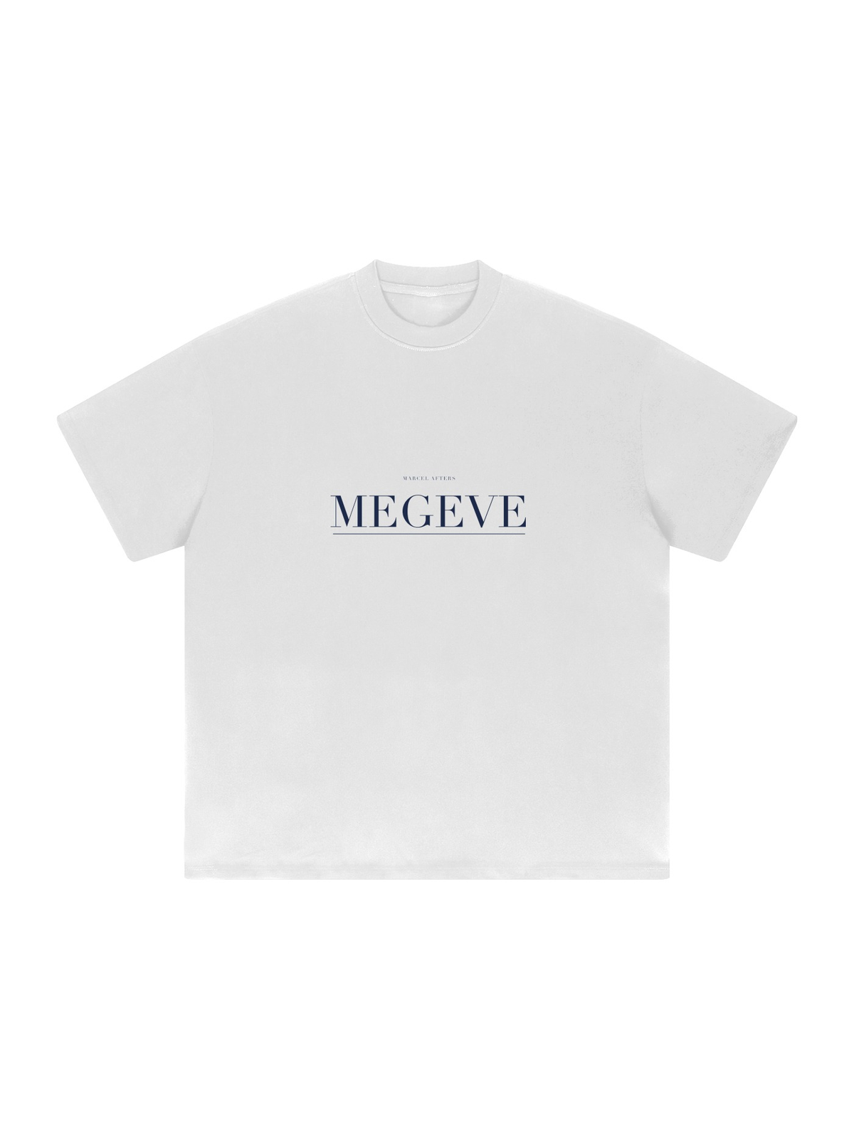 Megève Heavyweight Drop Shoulder T-Shirt by Marcel Afters in White, front view with the printed artwork, on white