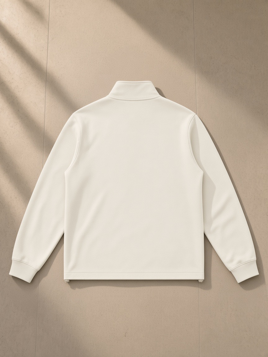 Stand collar jacket in Beige, back view