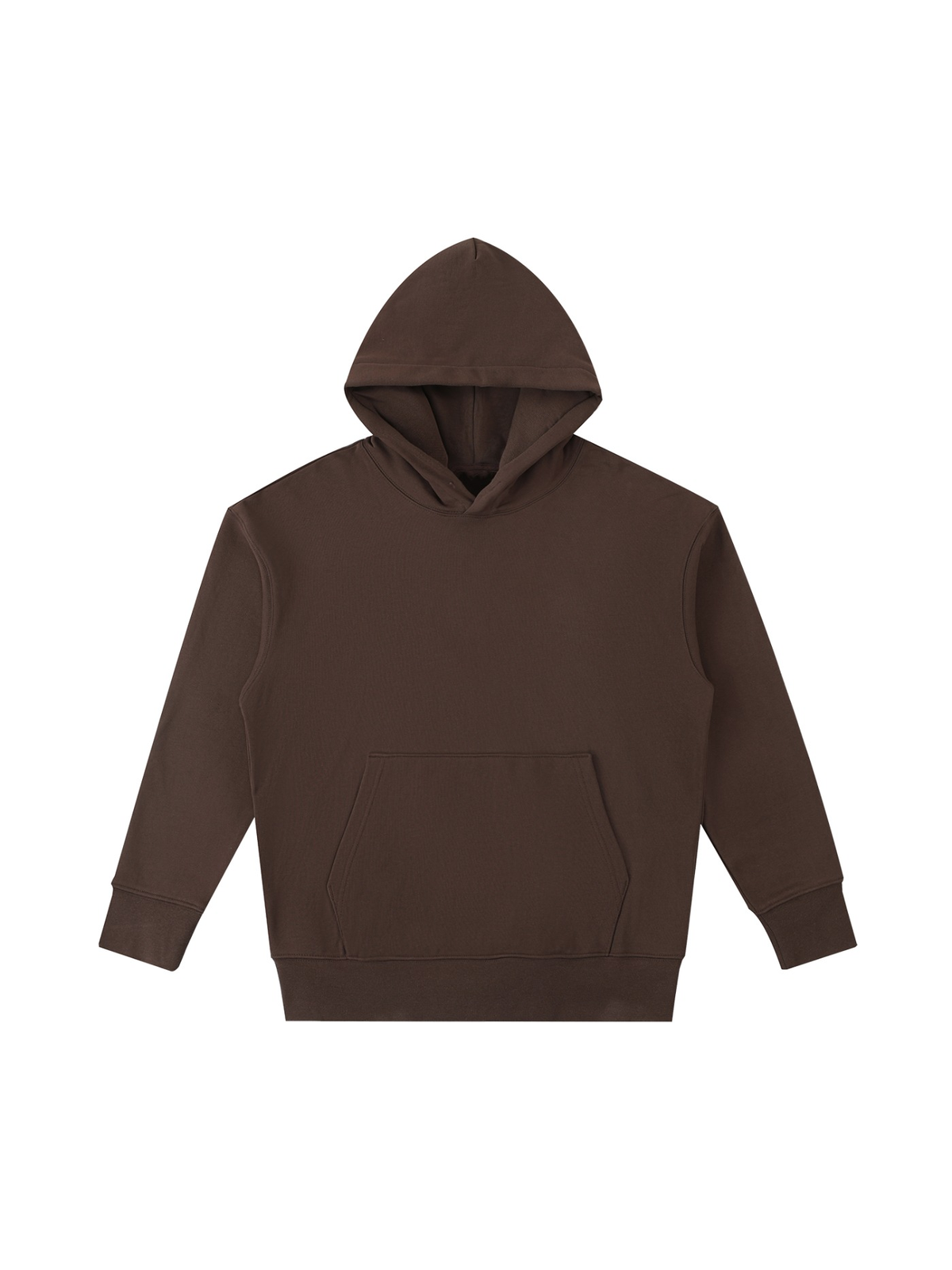 Unisex heavyweight cotton hoodie in Coffee, front view on white. Marcel Afters