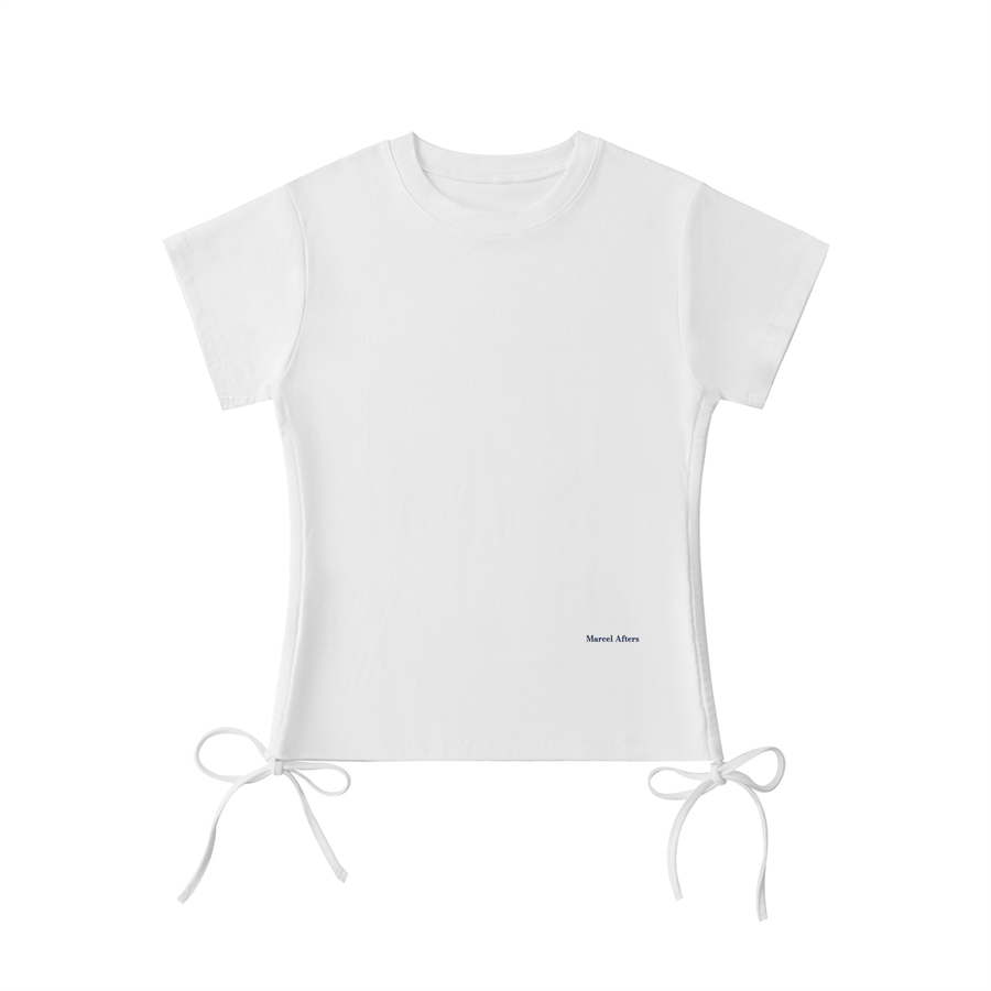 Essential drawstring t-shirt in White, front view