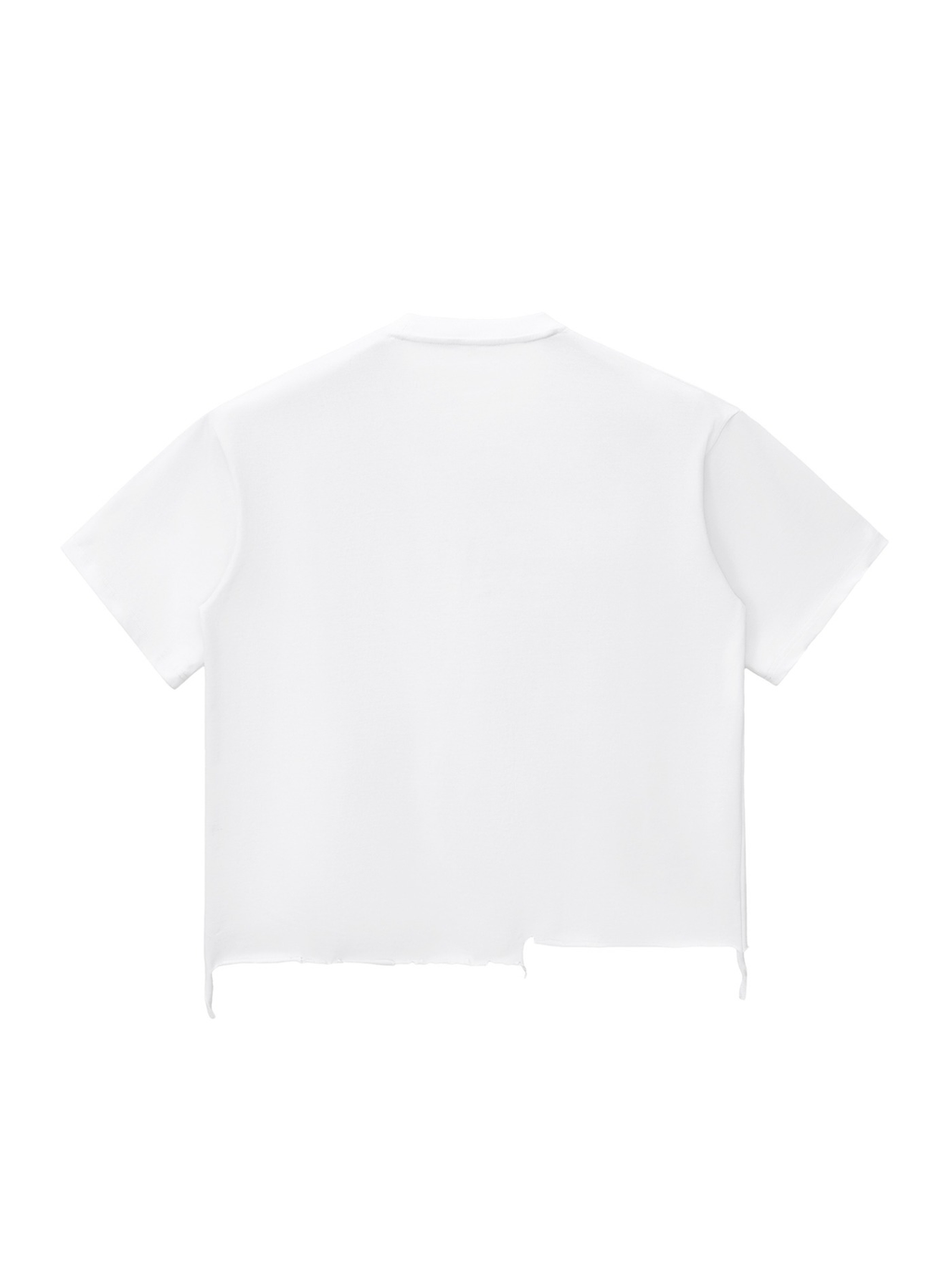 Unisex snow wash raw-hem boxy t-shirt in Washed White, back view on white. Marcel Afters