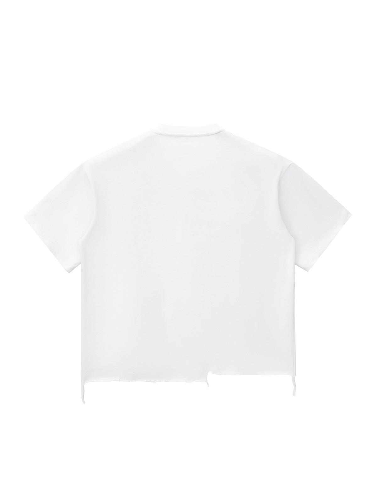 Unisex snow wash raw-hem boxy t-shirt in Washed White, back view on white. Marcel Afters
