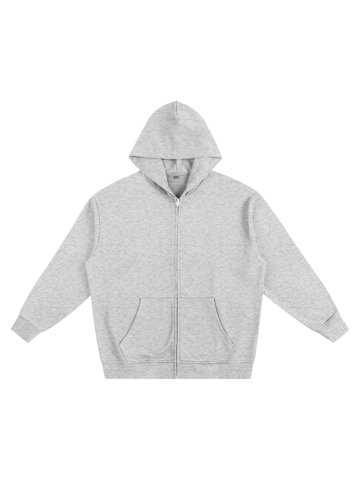 Unisex heavyweight zip-up hoodie in Flower Gray, front view on white. Marcel Afters