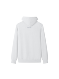 Unisex classic cotton hoodie in Lucent White, back view on white. Marcel Afters