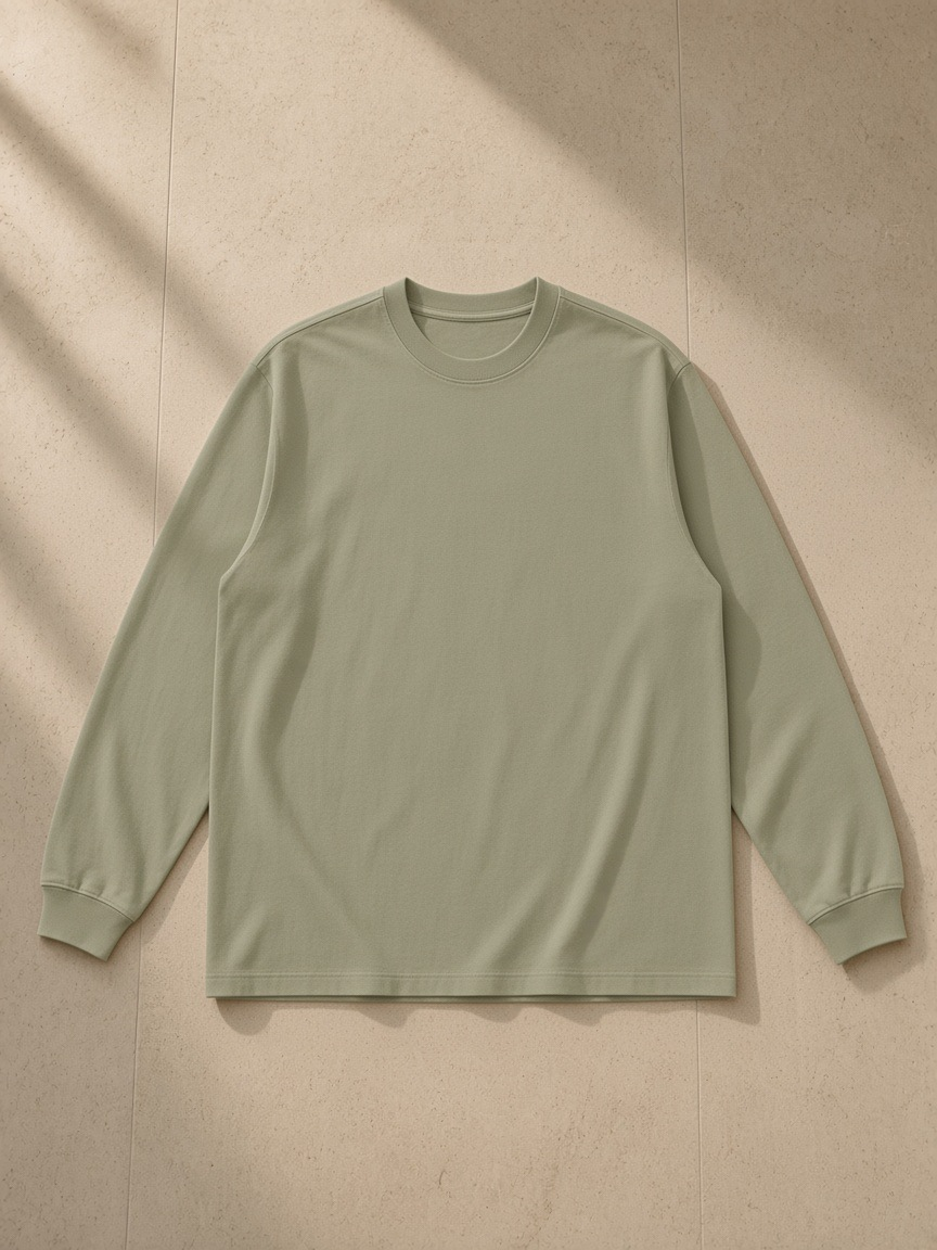 Raw Hem Long Sleeve T-Shirt in Army Green, front view