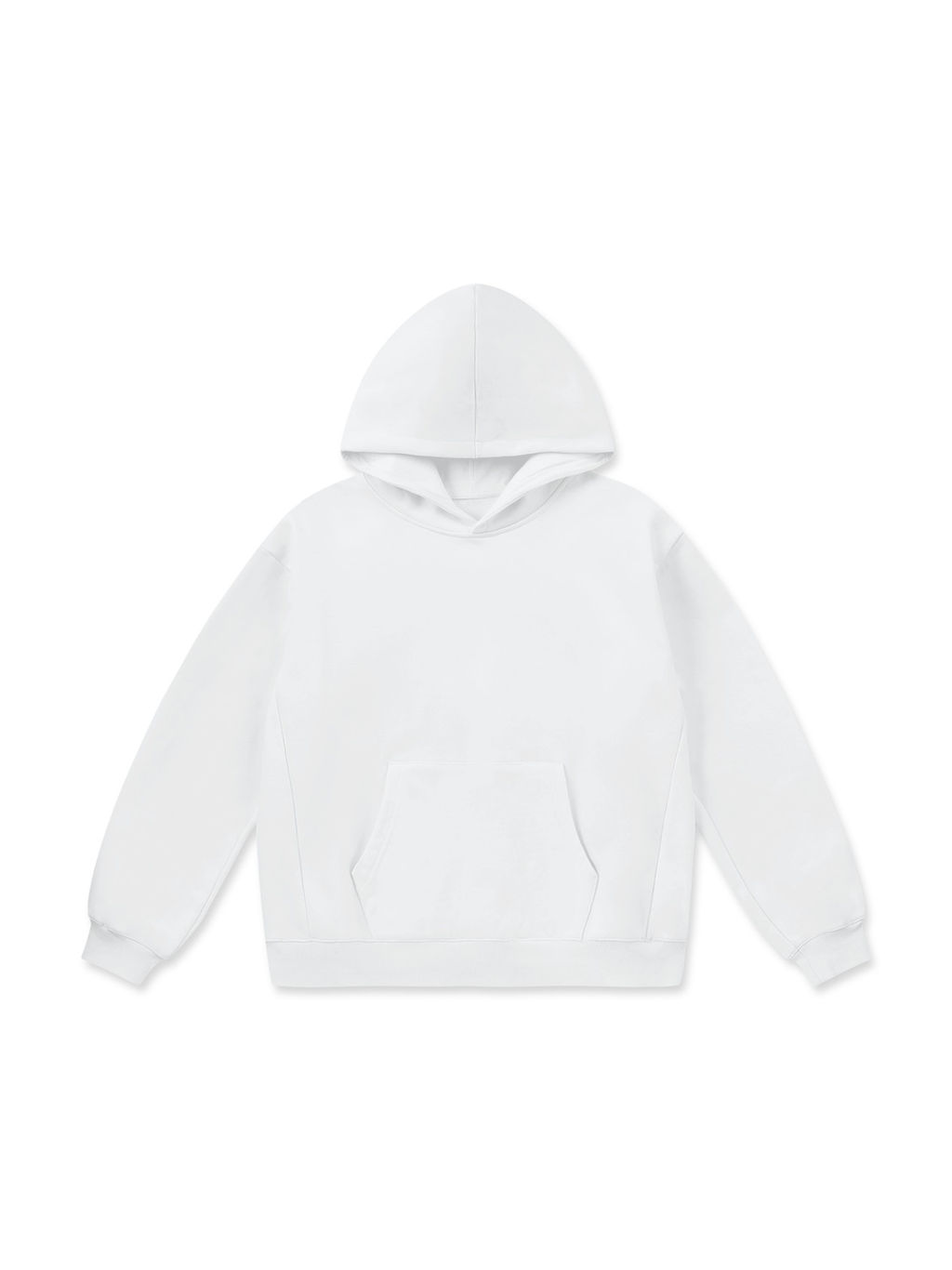 Unisex oversize heavyweight fleece hoodie in Lucent White, front view on white. Marcel Afters