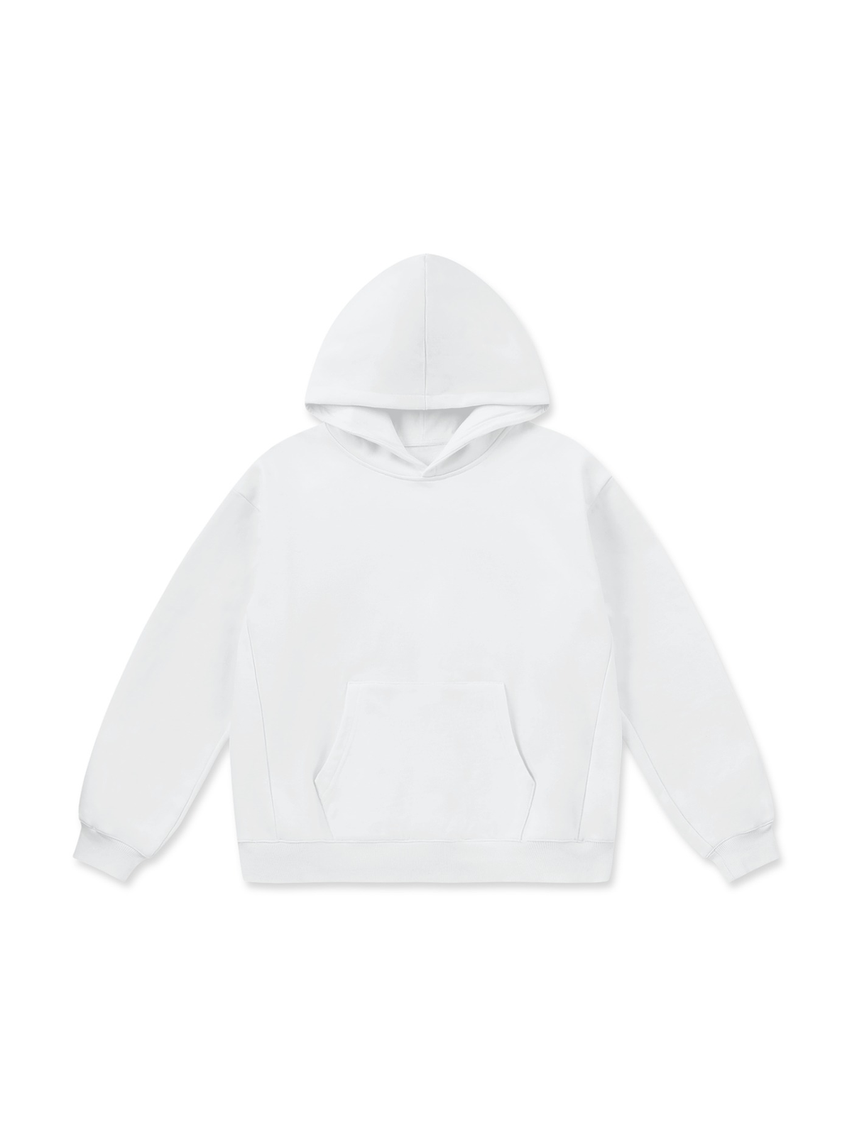 Unisex oversize heavyweight fleece hoodie in Lucent White, front view on white. Marcel Afters