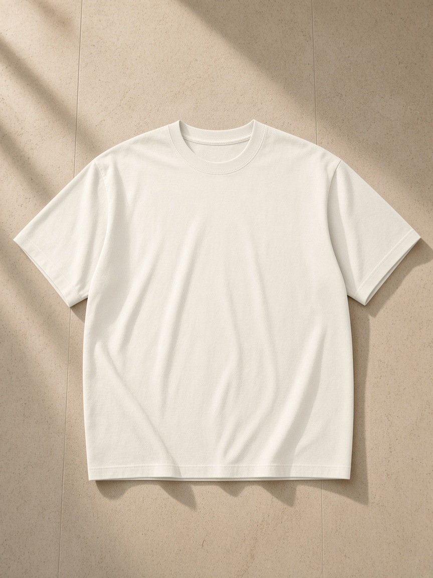Sorona Quick-Dry Boxy T-Shirt in Light Gray, laid flat on pale limestone