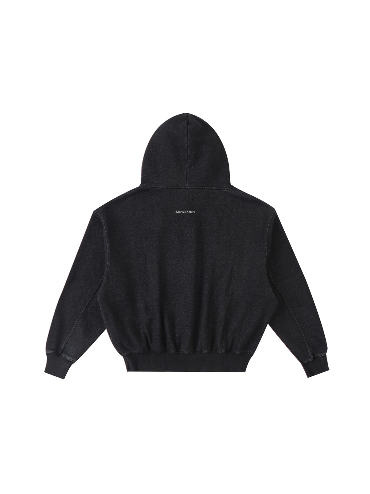 Frayed Enzyme Washed Fleece Hoodie in Black, back view