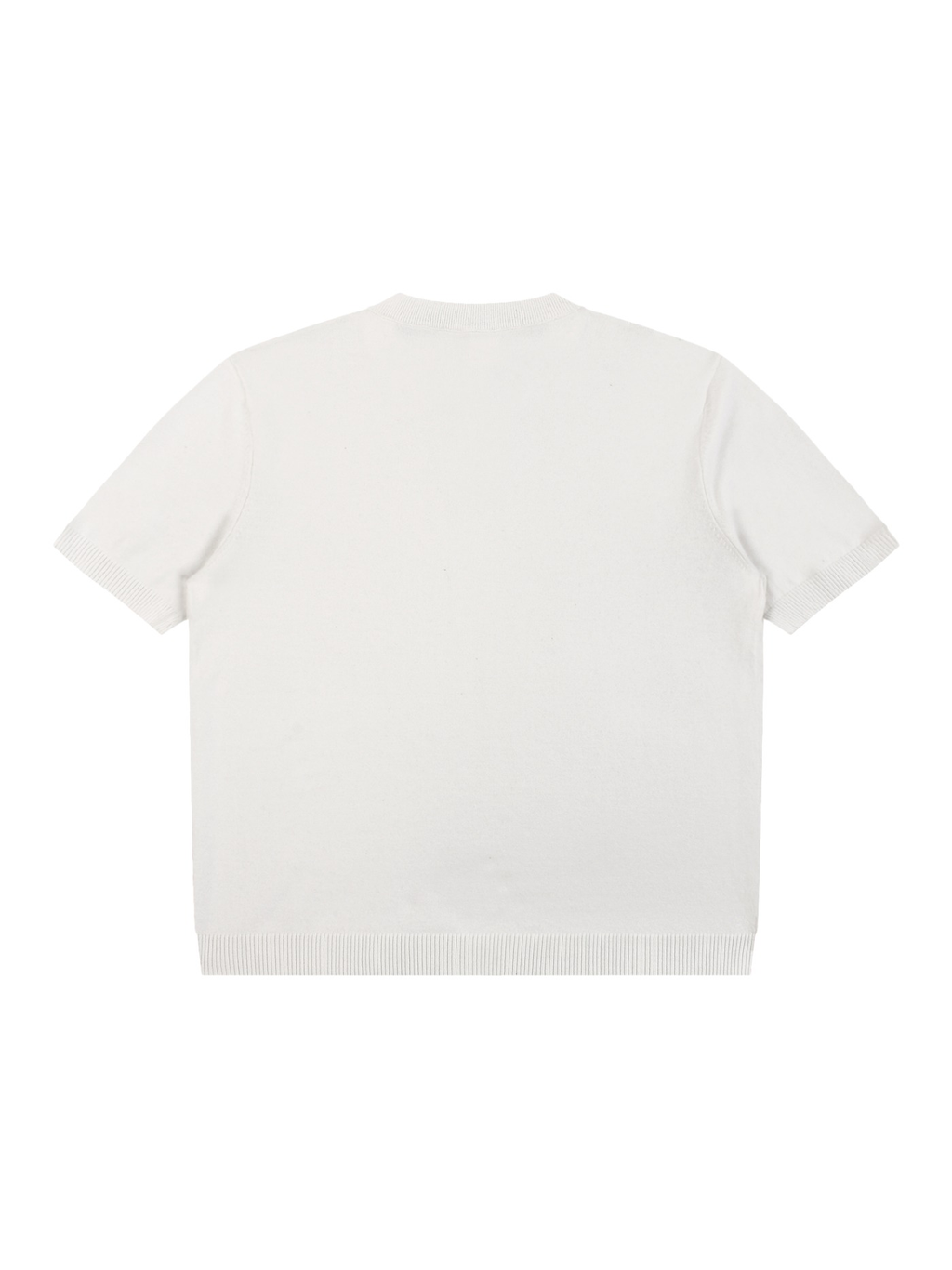 Unisex cotton knit short sleeve henley t-shirt in White, back view on white. Marcel Afters