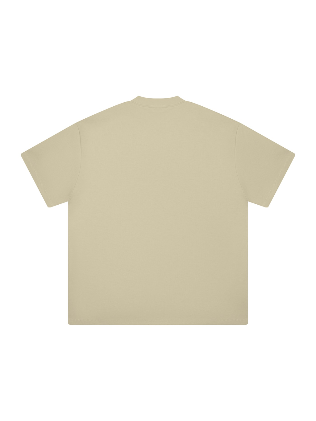 Megève Heavyweight Drop Shoulder T-Shirt by Marcel Afters in Pale Khaki, back view, on white