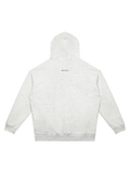 Unisex oversized drop shoulder hoodie in Flower Gray, back view on white. Marcel Afters
