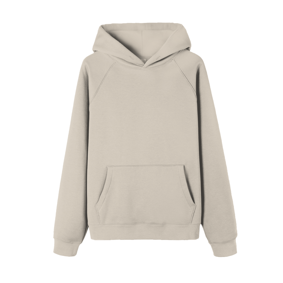 Essential Raglan Sleeve Fleece Hoodie in Oat Gray, front view
