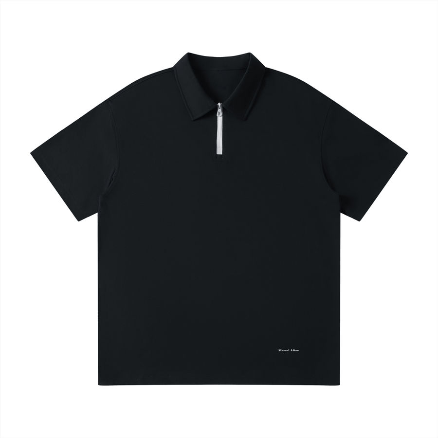 Quarter-Zip Polo Shirt in Black, front view