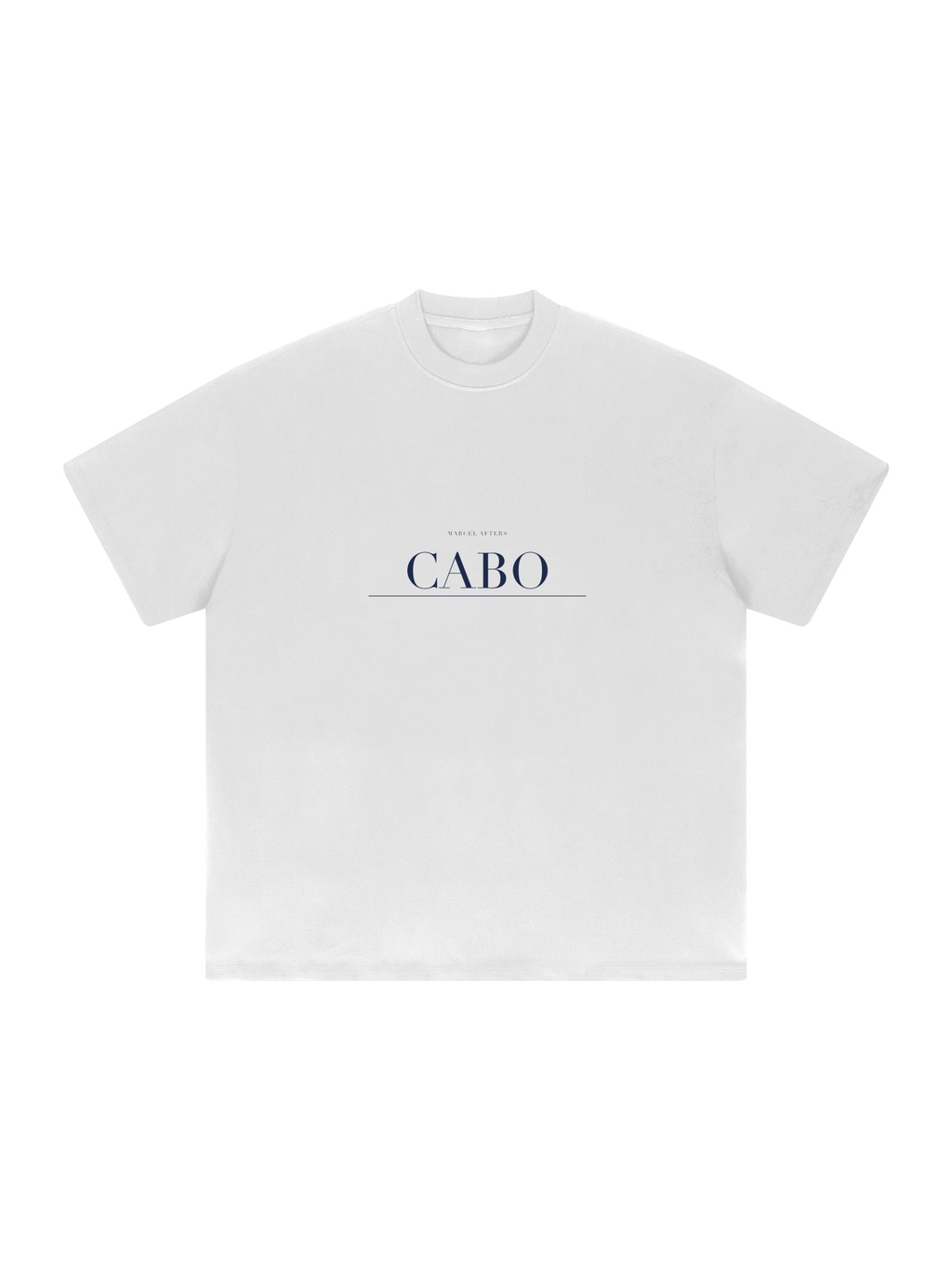 Cabo Heavyweight Drop Shoulder T-Shirt by Marcel Afters in White, front view with the printed artwork, on white