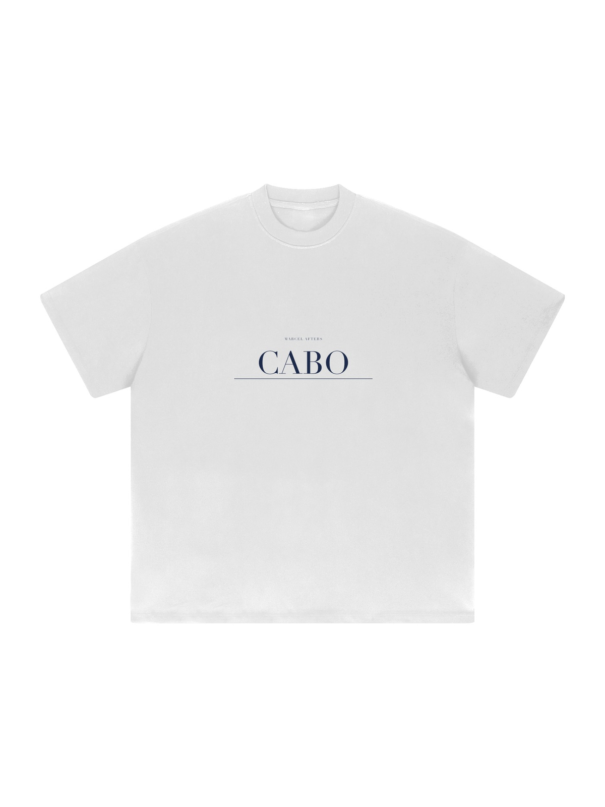 Cabo Heavyweight Drop Shoulder T-Shirt by Marcel Afters in White, front view with the printed artwork, on white