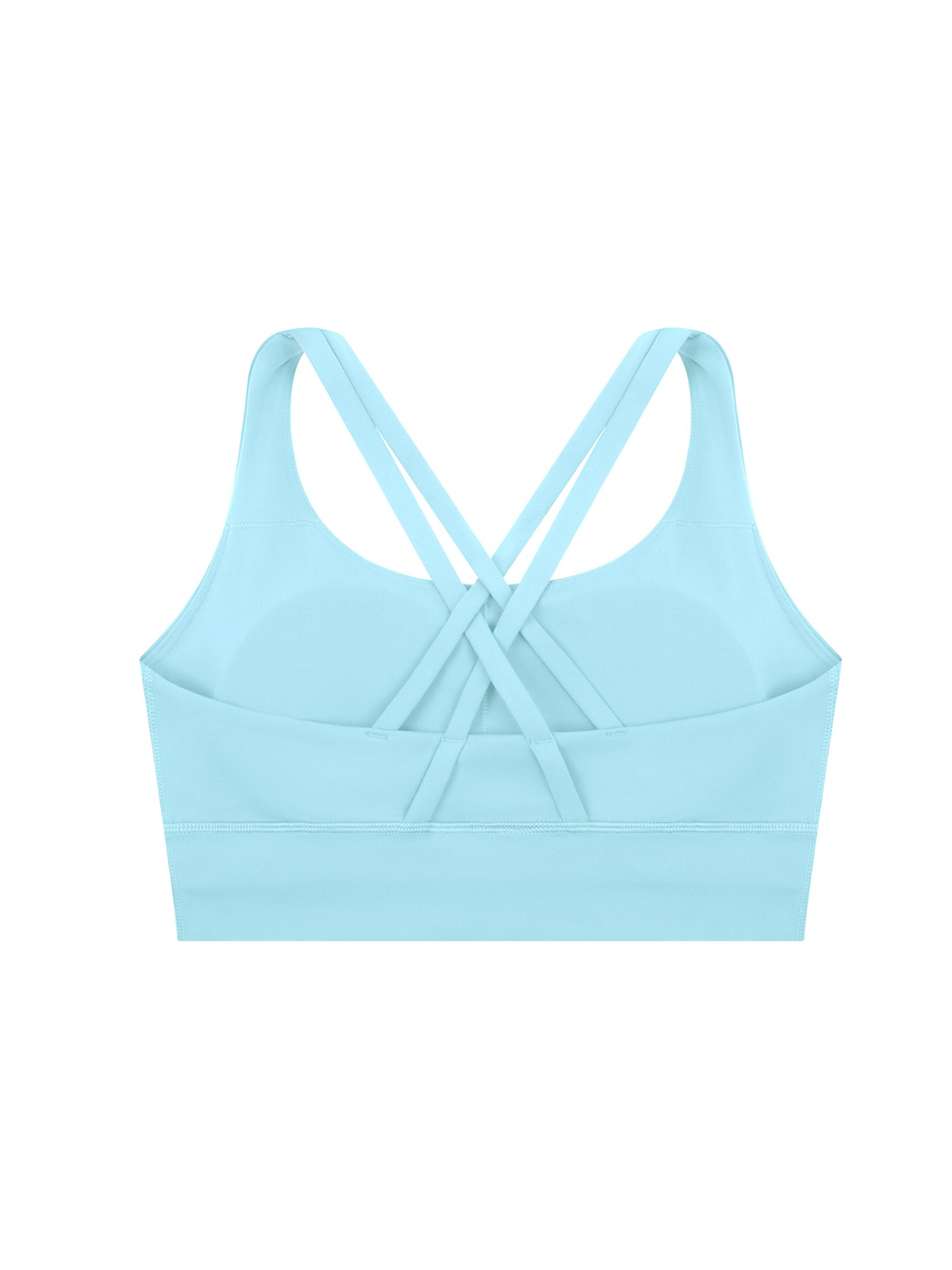 Strappy criss-cross sports bra in Light Blue, back view