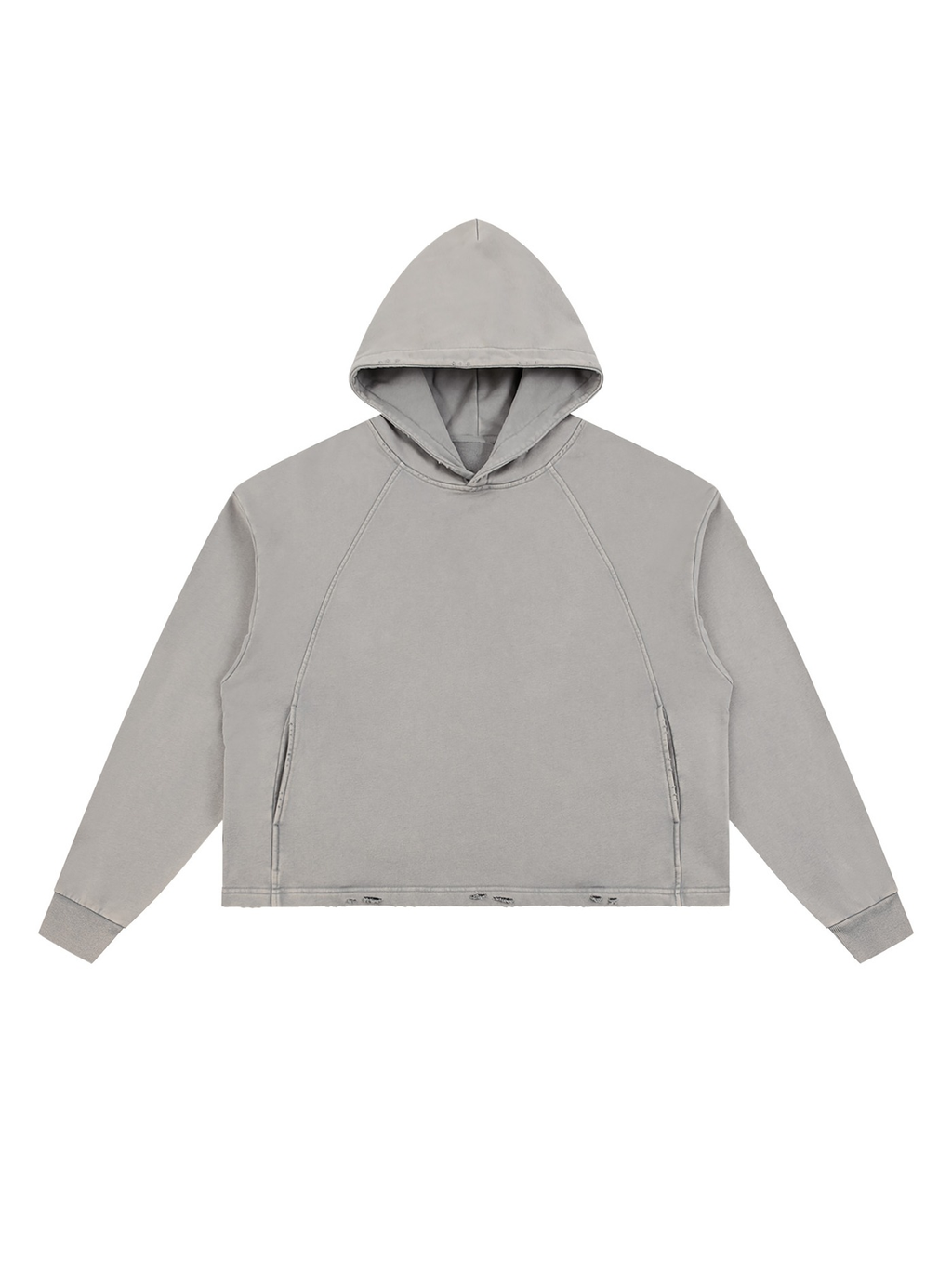 Vintage washed frayed-hem hoodie in Gray Apricot, front view