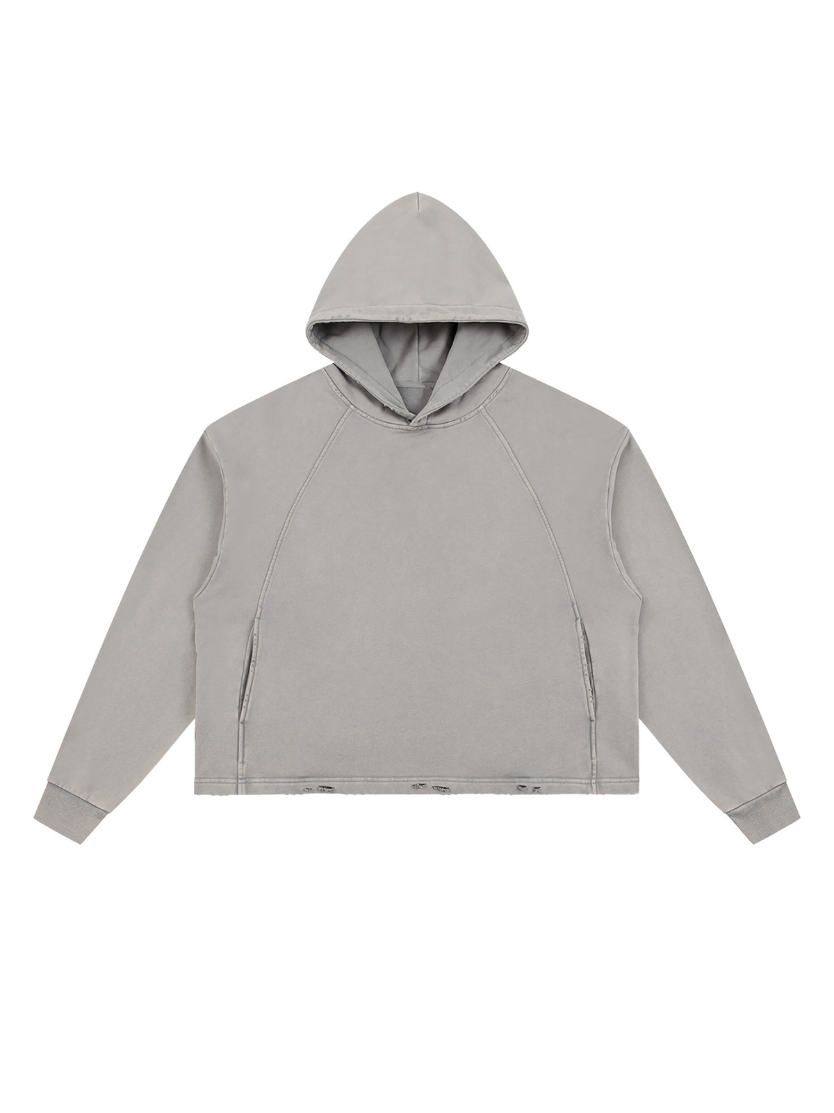Vintage washed frayed-hem hoodie in Gray Apricot, front view