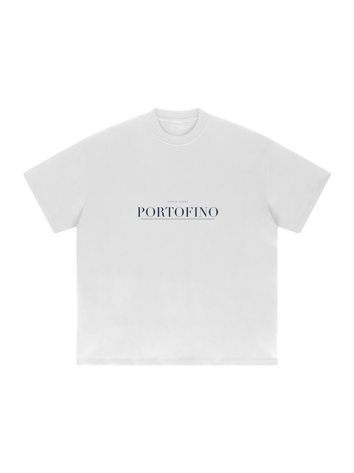 Portofino Heavyweight Drop Shoulder T-Shirt by Marcel Afters in White, front view with the printed artwork, on white