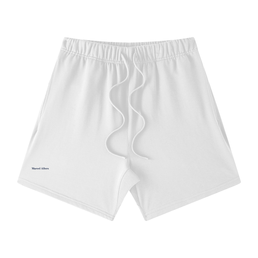Earth Tone Loose Fit Cotton Shorts in White, front view