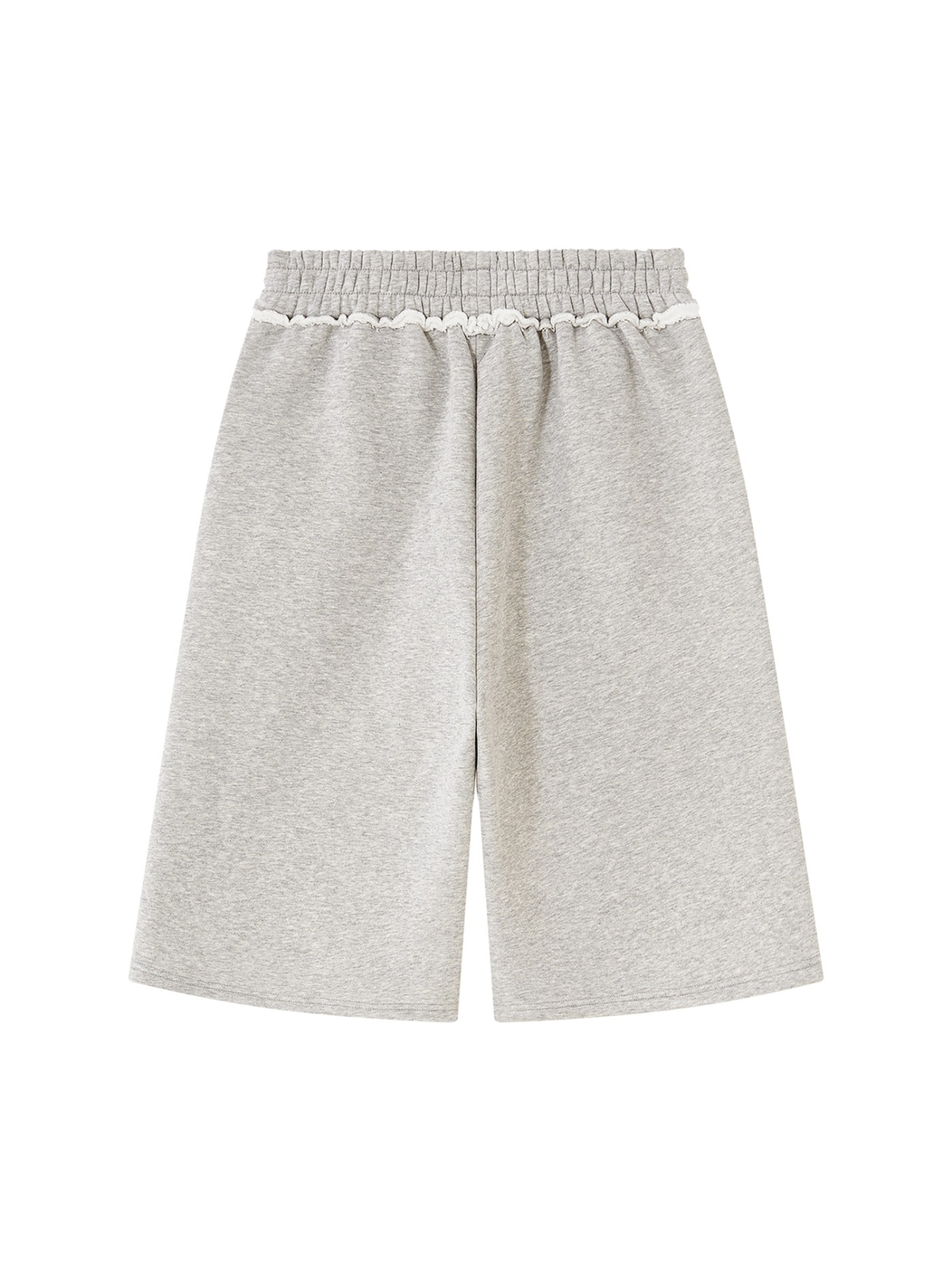 Raw edge fleece shorts in Flower Gray, back view