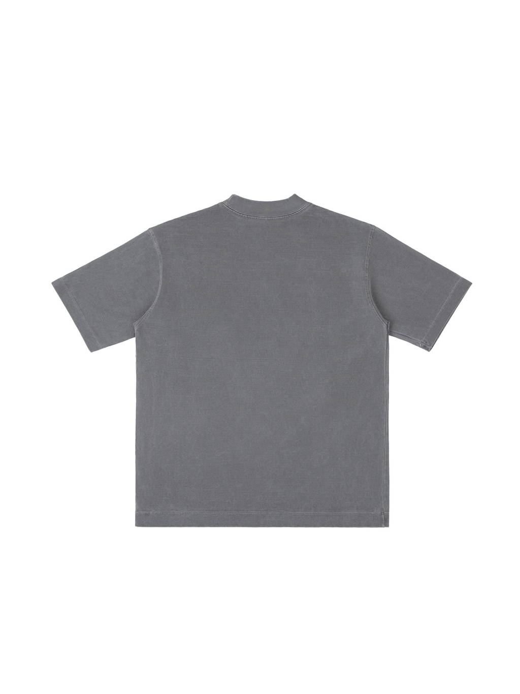 Unisex vintage wash drop shoulder t-shirt in Gray, back view on white. Marcel Afters