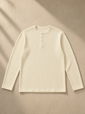 Long Sleeve Henley T-Shirt in Light Apricot, front view