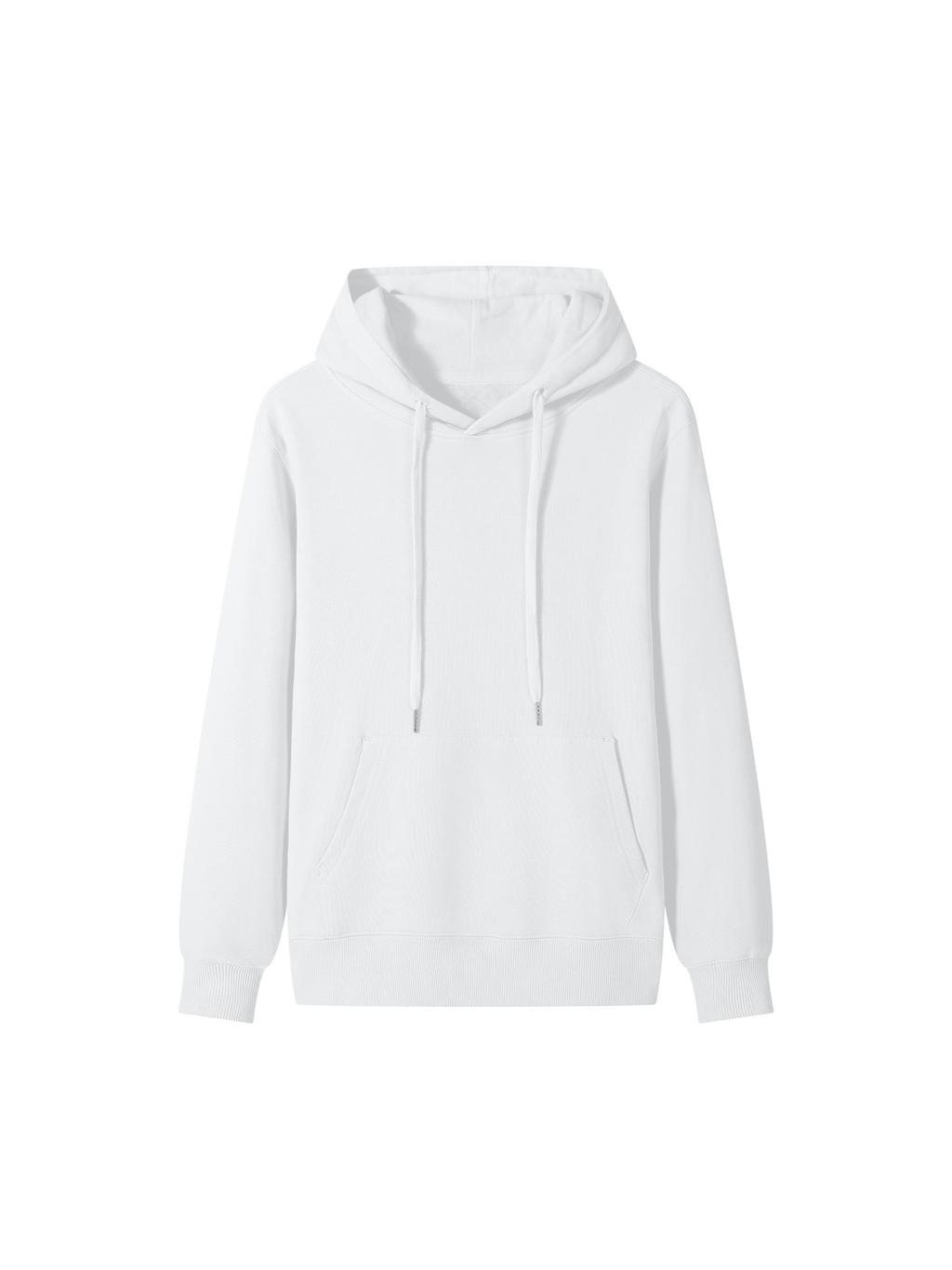 Unisex classic cotton hoodie in Lucent White, front view on white. Marcel Afters