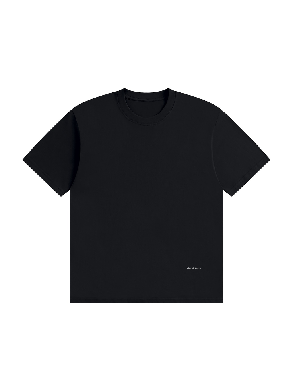 Unisex seamless cotton t-shirt in Black, front view on white. Marcel Afters