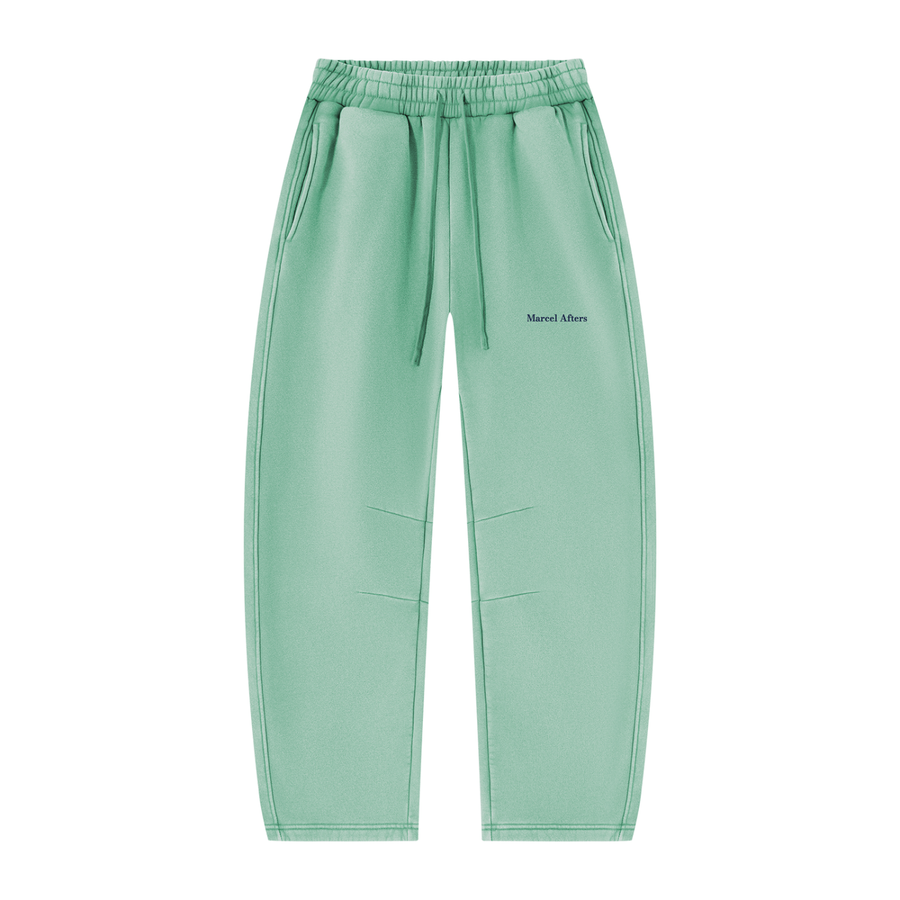 Vintage wash barrel leg fleece sweatpants in Mint Green, front view