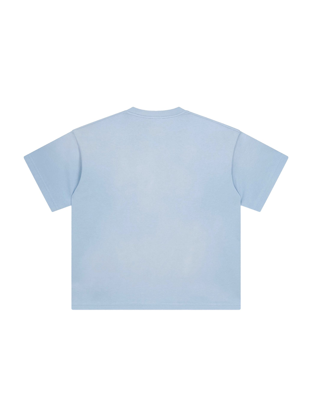 Unisex sunfade t-shirt in Sky Blue, back view on white. Marcel Afters
