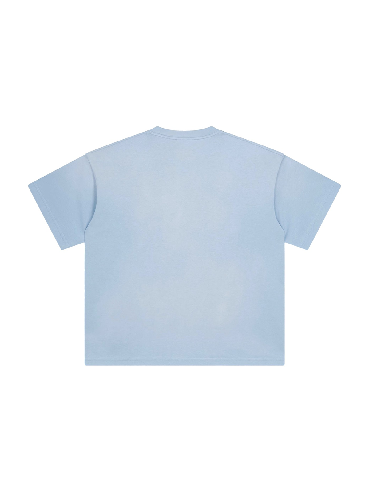 Unisex sunfade t-shirt in Sky Blue, back view on white. Marcel Afters