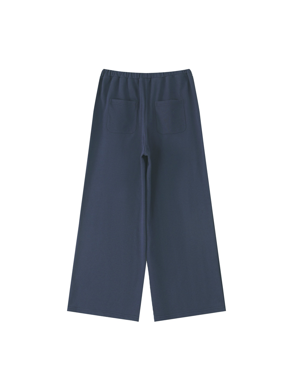 Women's wide leg sweatpants in Navy Blue, back view on white. Marcel Afters