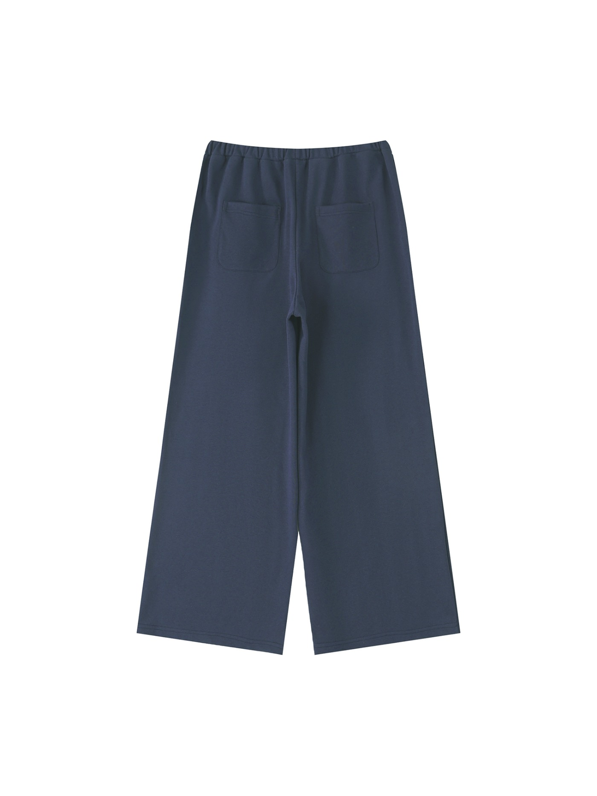 Women's wide leg sweatpants in Navy Blue, back view on white. Marcel Afters