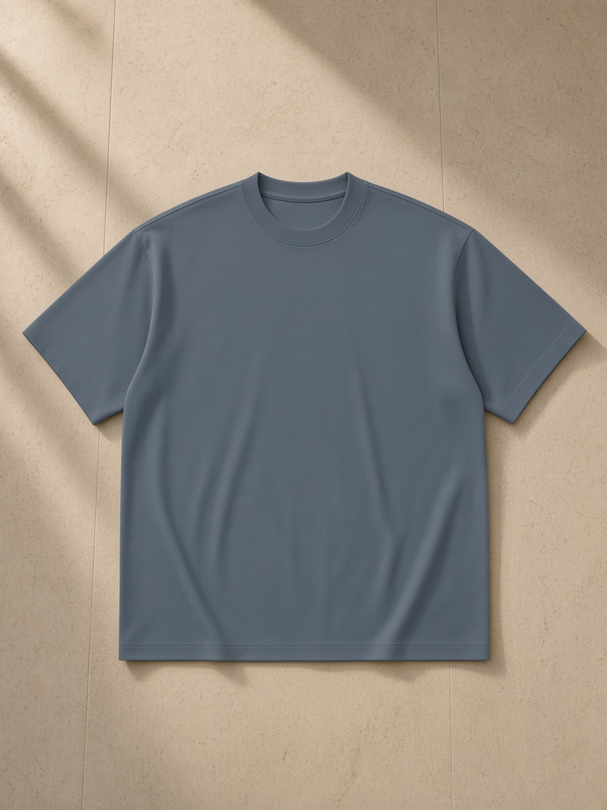 Front of the Haze Blue Men's Heavyweight Drop Shoulder T-Shirt, laid flat