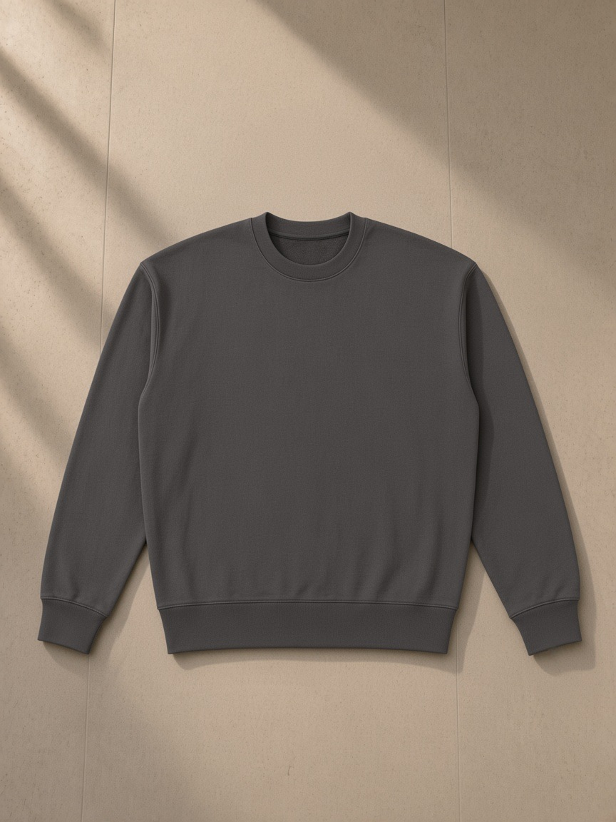 Unisex heavyweight cotton sweatshirt in Dark Gray, front view on white. Marcel Afters
