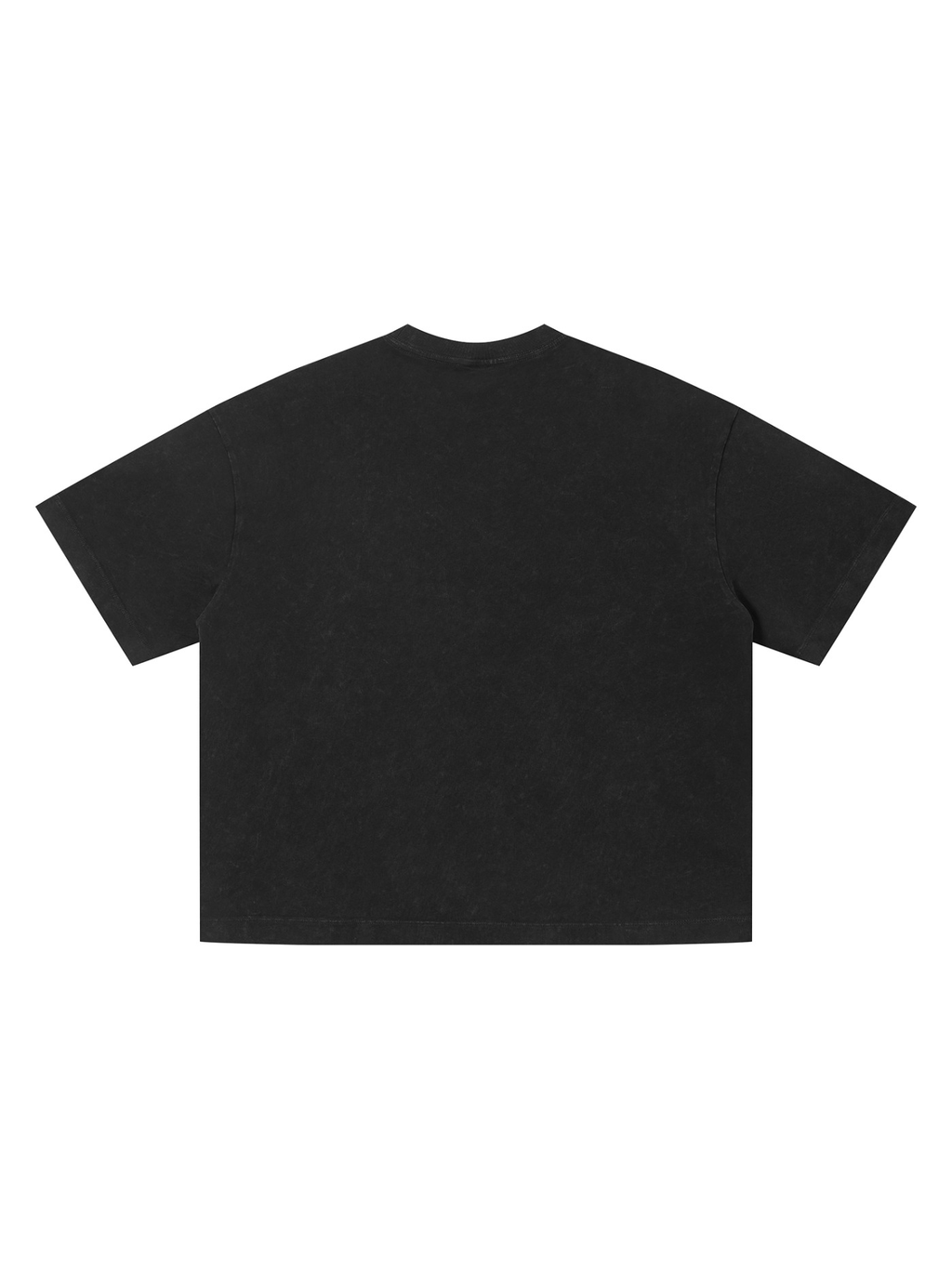 Unisex vintage wash boxy t-shirt in Black, back view on white. Marcel Afters